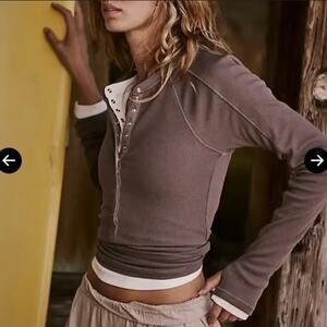 Free People FP Movement Kick Off Solid Layer Top Driftwood Brown Size Small